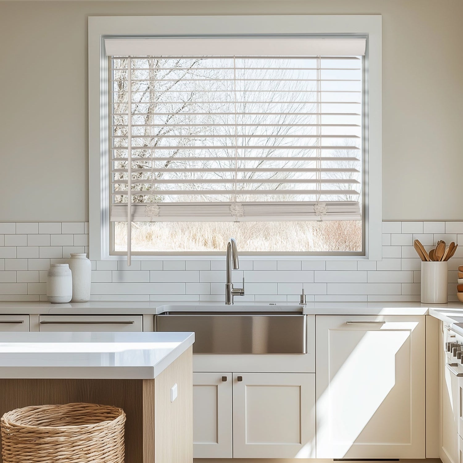 Room Darkening Waterproof Kitchen Faux Wood Blinds