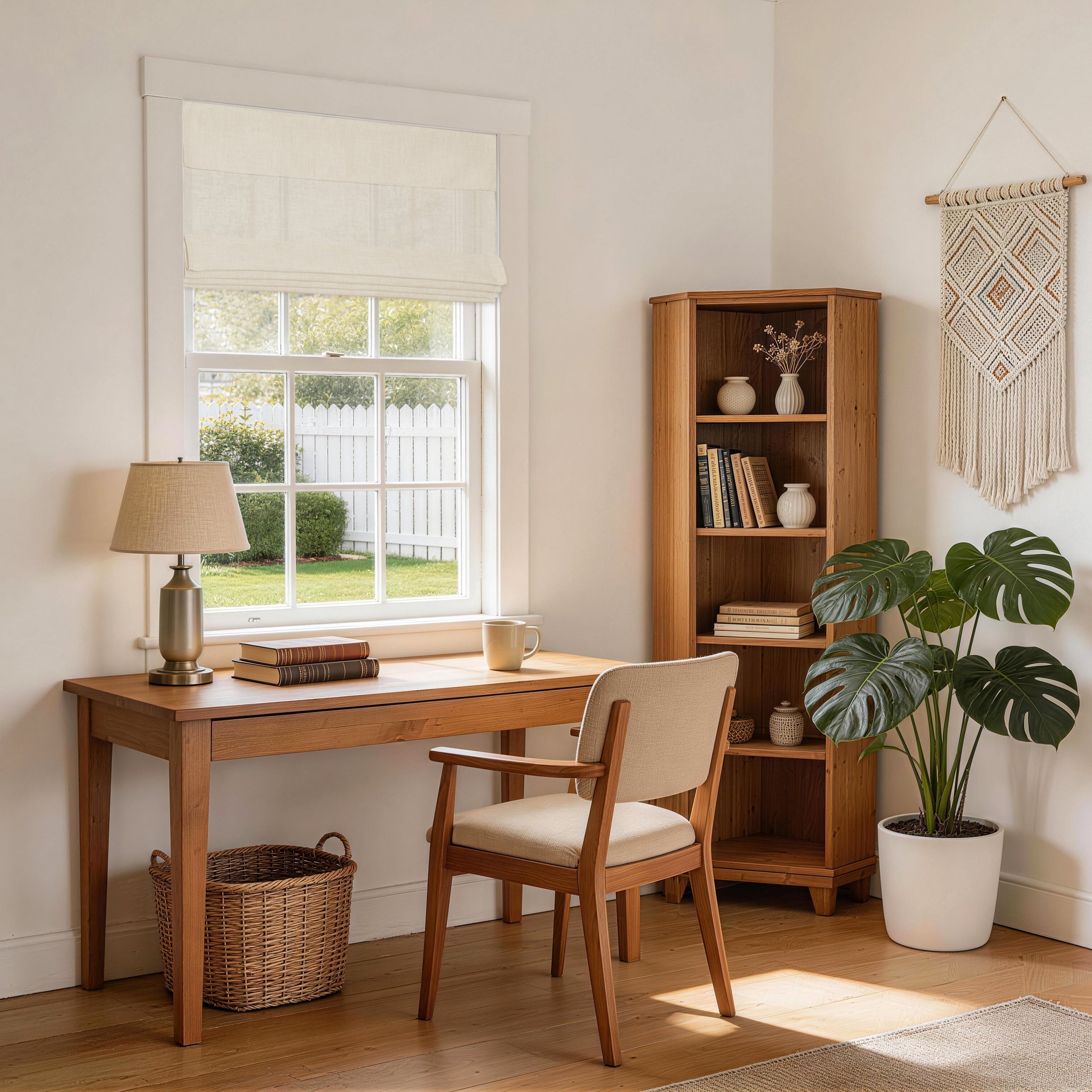 No Drill Light Filtering Natural Linen Roman Shades | Farmhouse