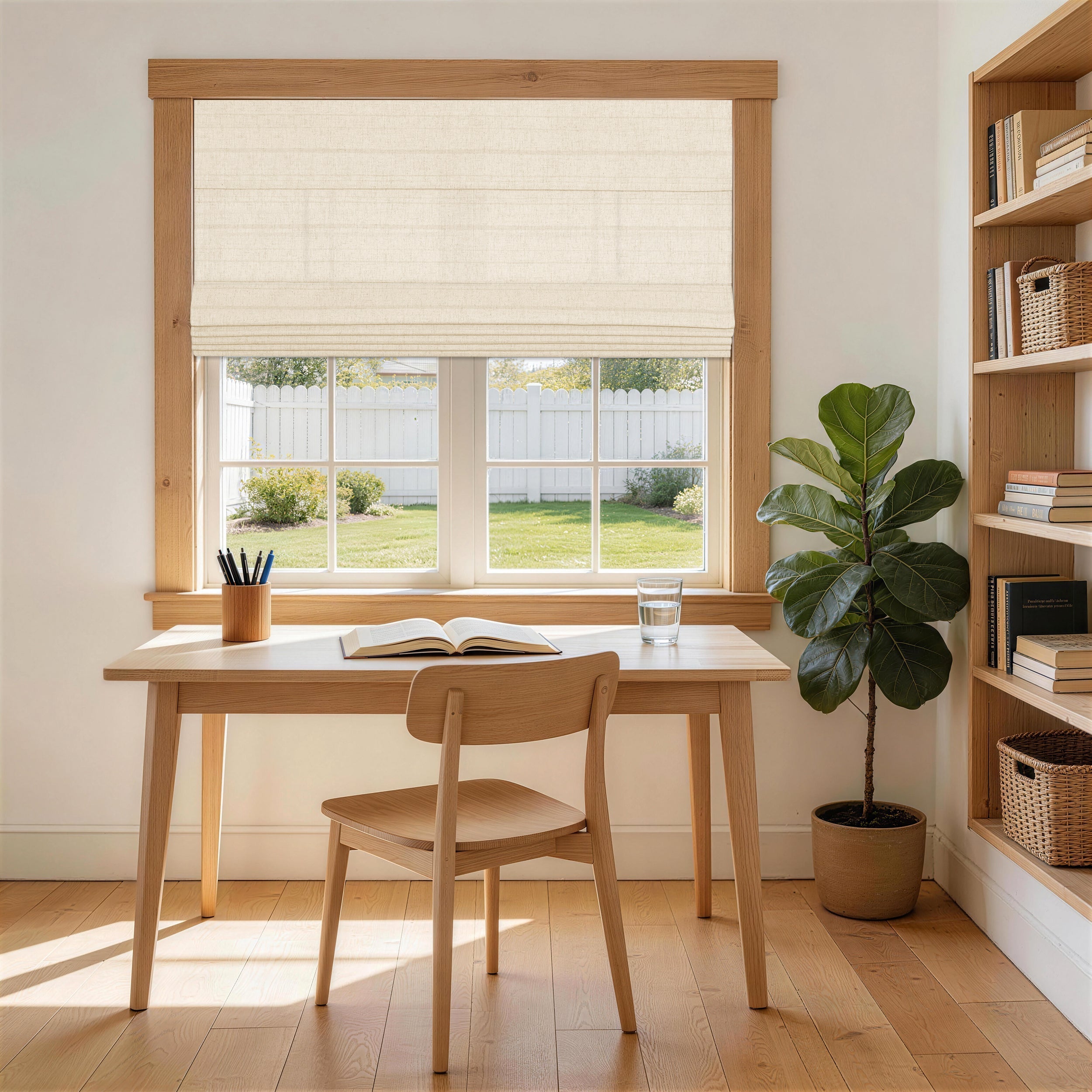 No Drill Light Filtering Faux Linen Roman Shades | Farmhouse