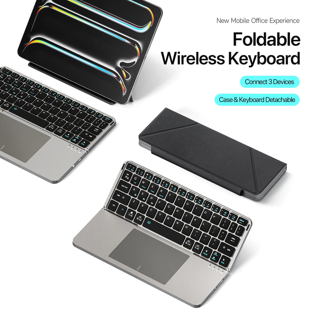 Astra Tech™- Premium Aluminum Alloy Wireless Foldable Bluetooth Keyboard with Touchpad