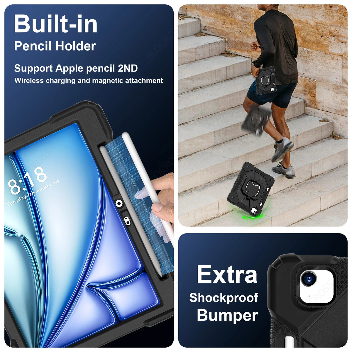 Armor Stand Shockproof Tablet Case For iPad Air 5 Air 6 A16 11th M3 Pro 11 12.9 13 10 Gen 10.5 10.2 9th 8th 6th 5th 9.7 Mini 7 6